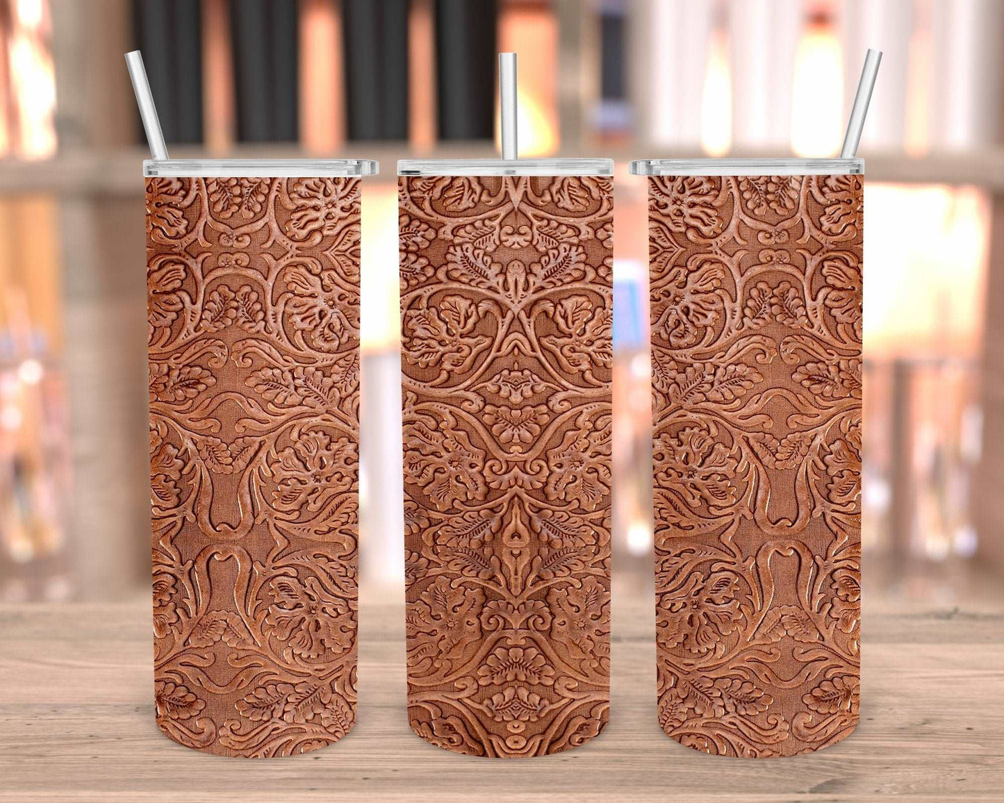 EMBOSSED LEATHER TUMBLER