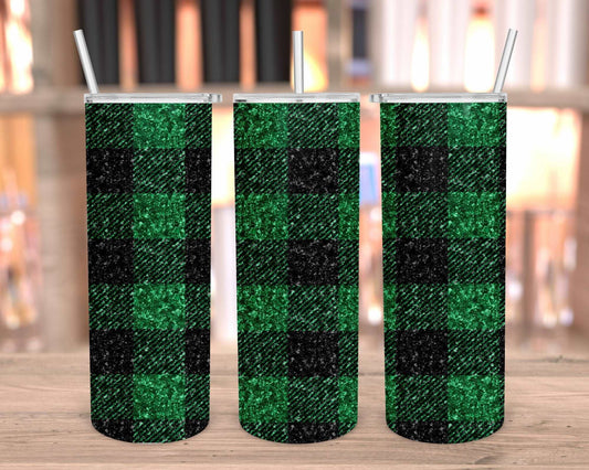 GREEN AND BLACK BUFFALO CHECK HOLIDAY TUMBLER