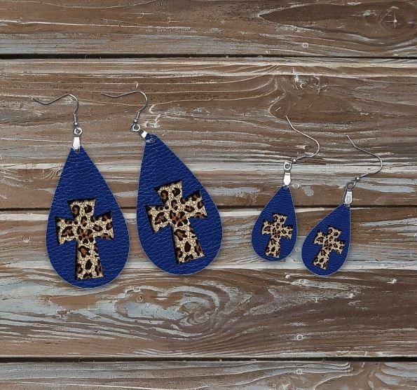 blue cheetah cross earring