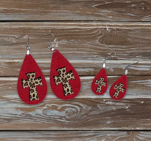 RED  LEATHER AND ANIMAL PRINT EARRINGS