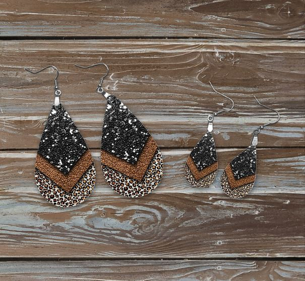 black glitter animal print earring