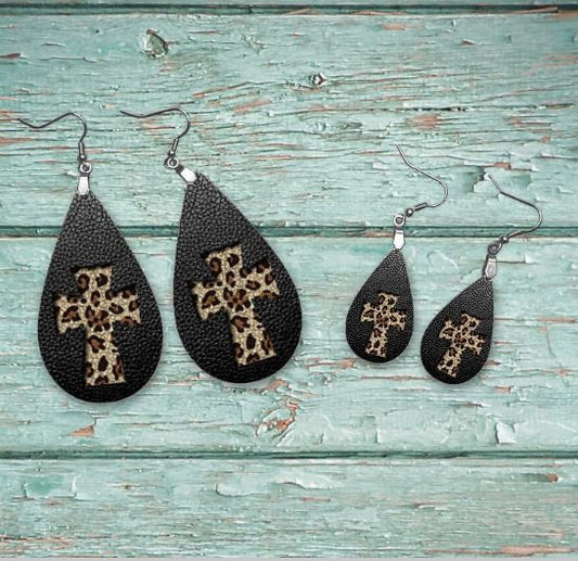 black cheetah cross earring