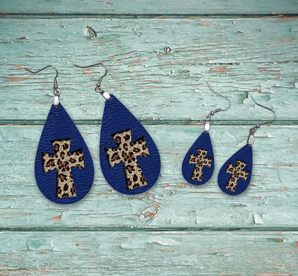 blue cheetah cross earring