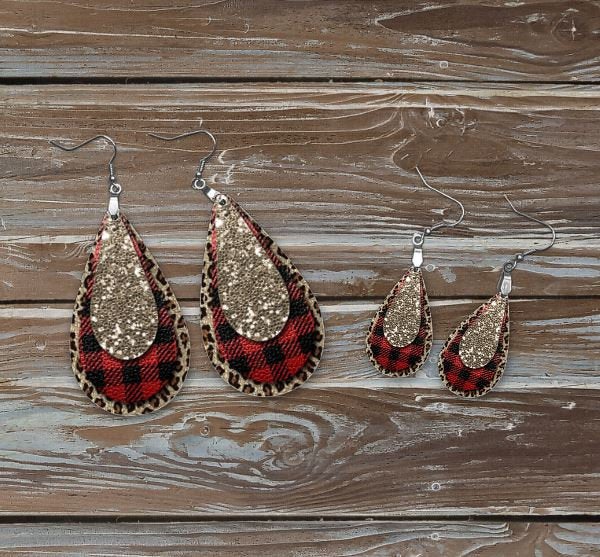 buffalo plaid gold and animal print earring