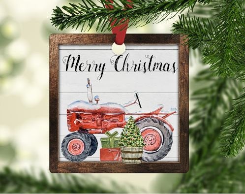 MERRY CHRISTMAS TRACTOR ORNAMENT