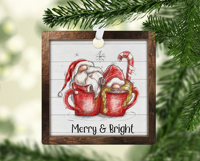 Merry and Bright gnome ornament