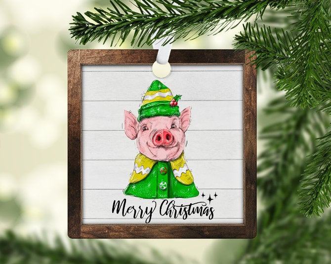 Christmas pig elf ornament