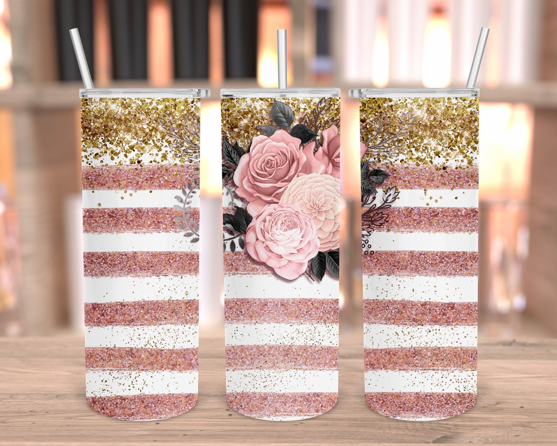 ROSE AND GLITTER TUMBLER