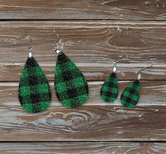 GREEN AND BLACK BUFFALO CHECK HOLIDAY EARRINGS