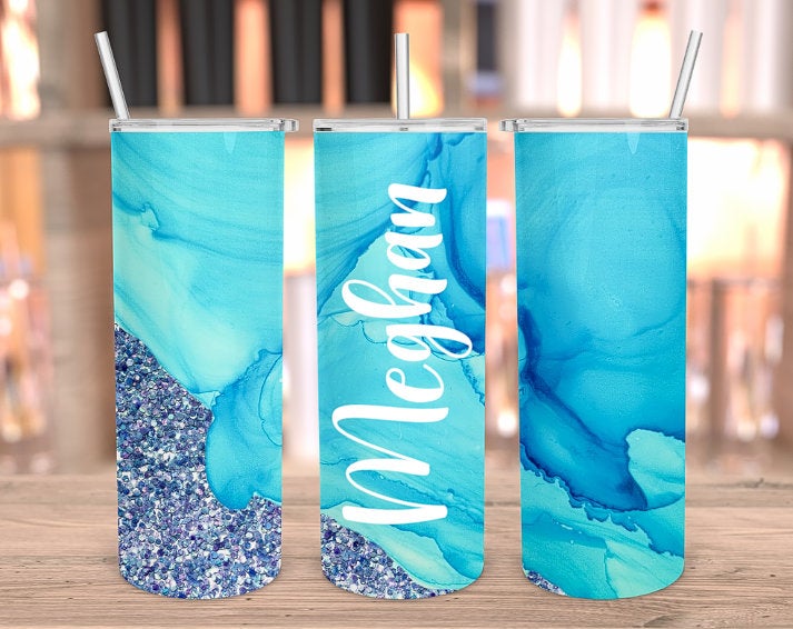 ALCOHOL INK AND GLITTER TUMBLER