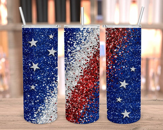 RED, WHITE & BLUE GLITTER STYLE TUMBLER