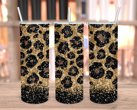 leopard black glitter tumbler