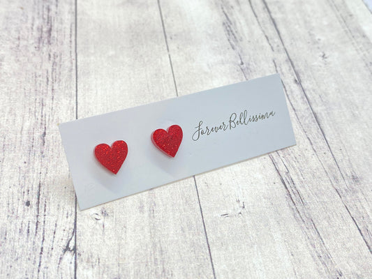 Valentine's Day Earrings | Heart Stud Earrings | Red Heart Glitter Stud Earrings | Acrylic Earrings | Stud Earrings | Girls Accessories