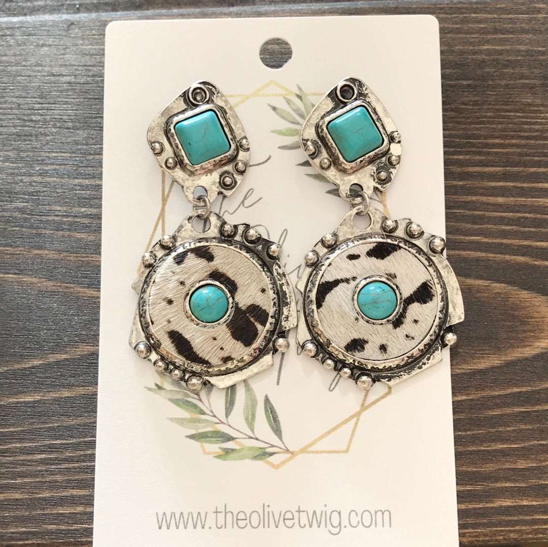 Cow and turquoise earrings