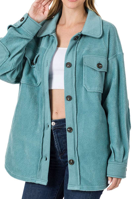 Fleece Shacket Dusty Teal