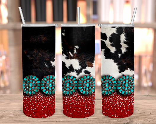 WESTERN COW AND TURQUOISE TUMBLER 