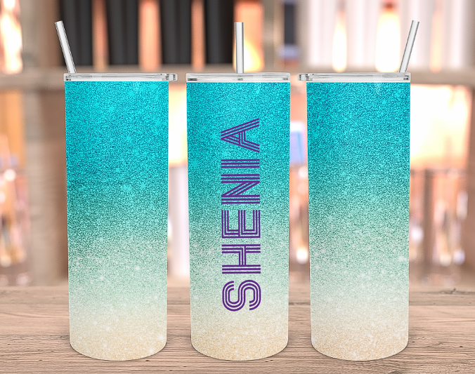 Ombre blue glitter tumbler