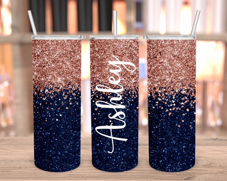 Navy and rose gold tumbler